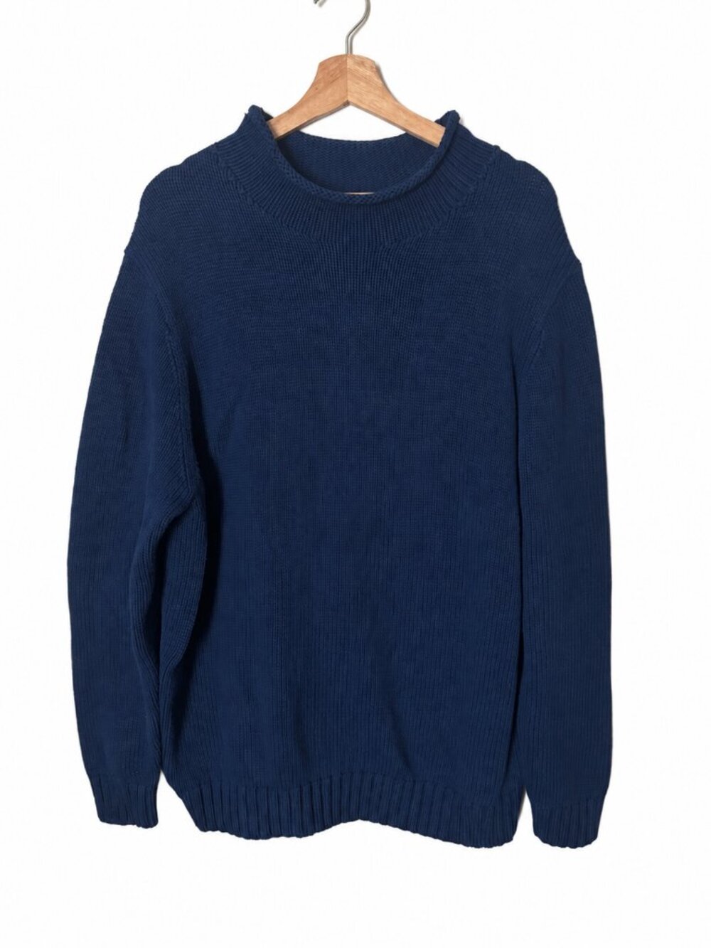 Lands' End Drifter Roll Neck Sweater Navy Cotton XL
